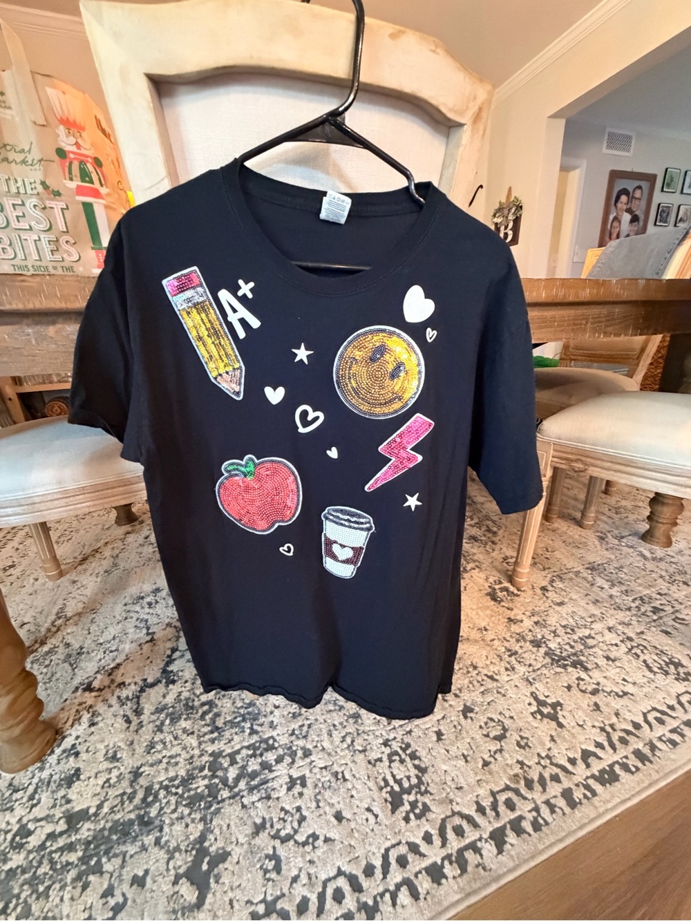 Gildan Black Short-Sleeve Tee with Colorful School Patch Graphics